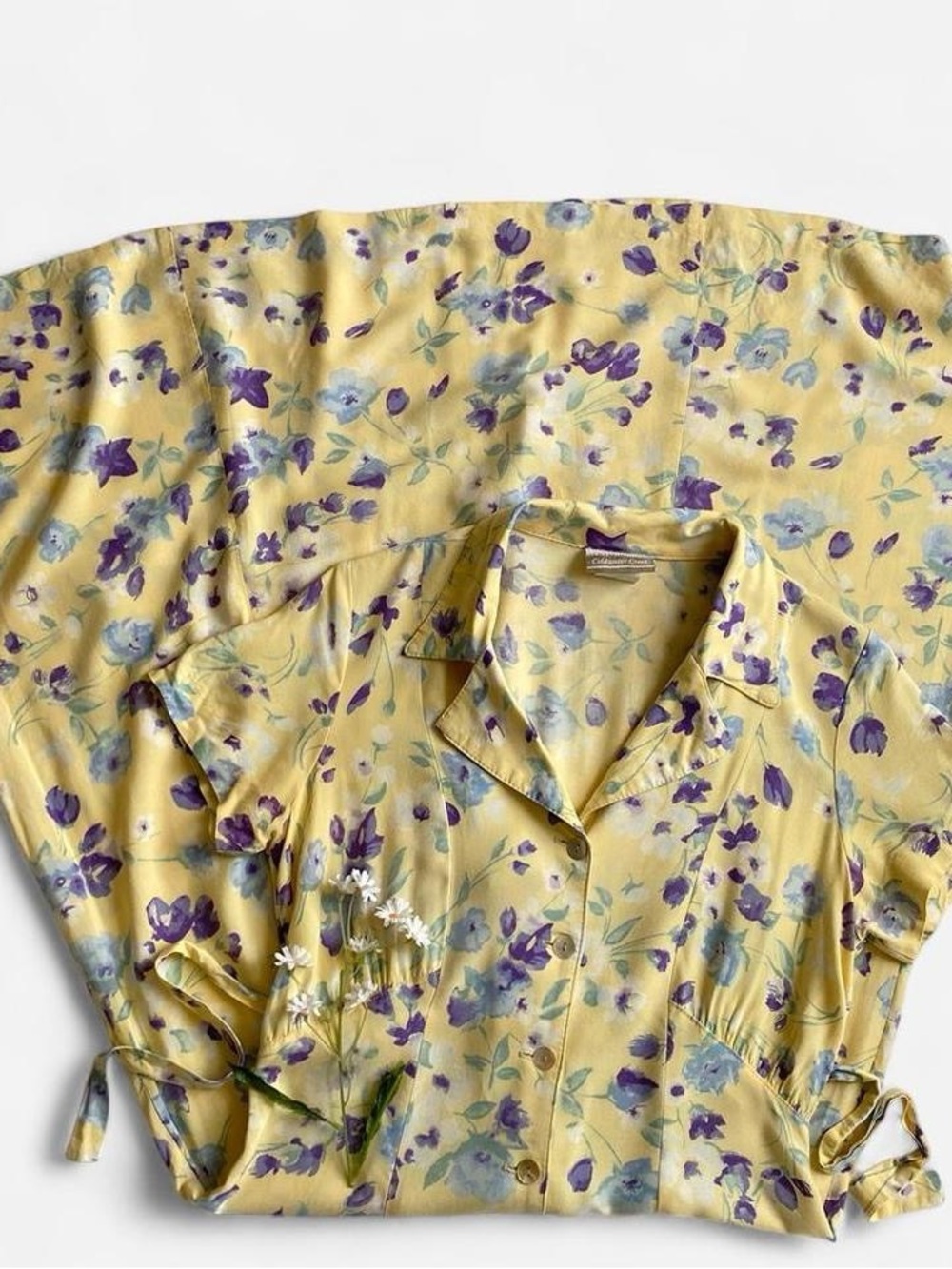 SOLDVintage 90s yellow floral short sleeve shirt dressSOLD